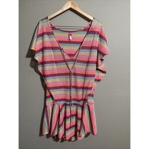 VICTORIAS SECRET Colorful Striped Mesh Cover Up Dress Flounce Hem Size M/L